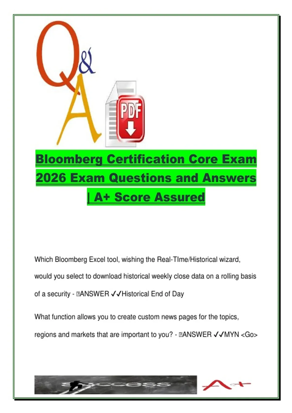 Bloomberg Core Certification 2026 | 45 Questions & Answers | Excel ...