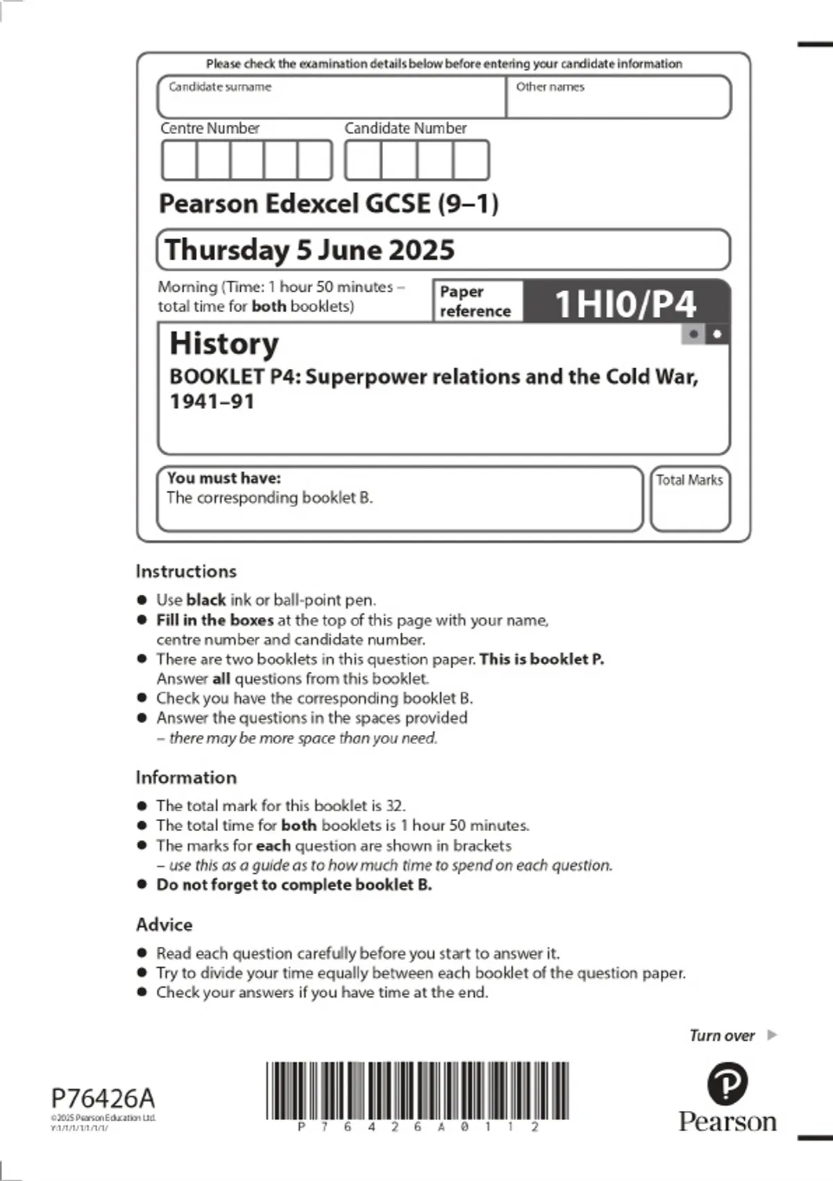 2025 Pearson Edexcel GCSE 9 1 History BOOKLET P4 Superpower 2025 Pearson Edexcel GCSE 9 1 History BOOKLET P4 Superpower