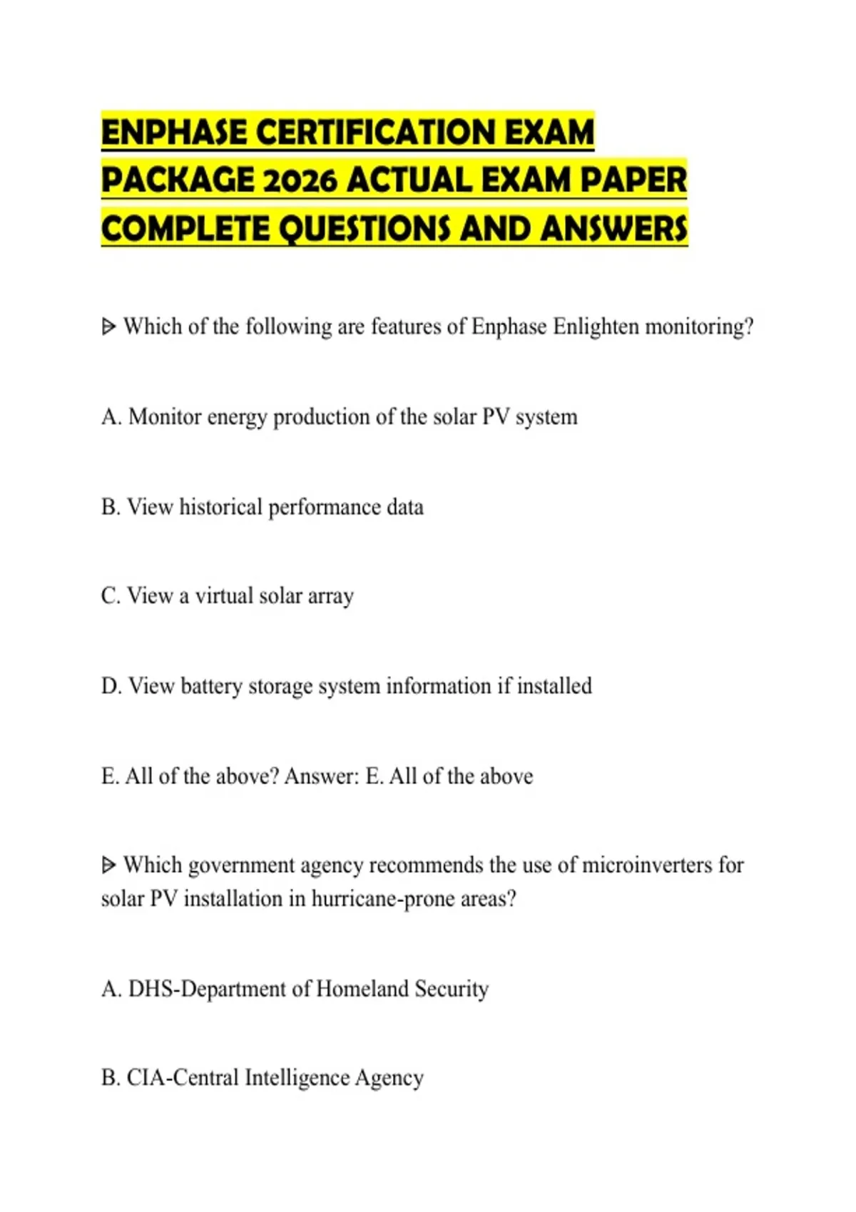 ENPHASE CERTIFICATION EXAM PACKAGE 2026 ACTUAL EXAM PAPER COMPLETE ...