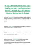 PA Real Estate Salesperson Exam 2026 -  State Portion Exam Prep Questions and  Answers Latest &lpar;2026 &sol; 2027&rpar; &lpar;Verified  Answers&rpar; Updated And A&plus; Graded 