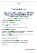 POSI 2310 AP US Gov Unit 2&colon; Legislative  Branch Only Vocabulary Questions and  Answers 2026 Latest Update 