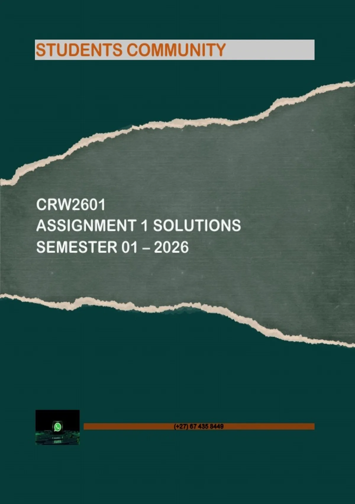 CRW2601 - Exam (elaborations) ASSESSMENT 1 SOLUTIONS SEMESTER 1 2026 ...