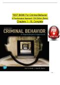 TEST BANK For Criminal Behavior&colon; A Psychological Approach 12th Edition &lpar;Bartol&rpar; Chapters 1 - 16&comma; Complete