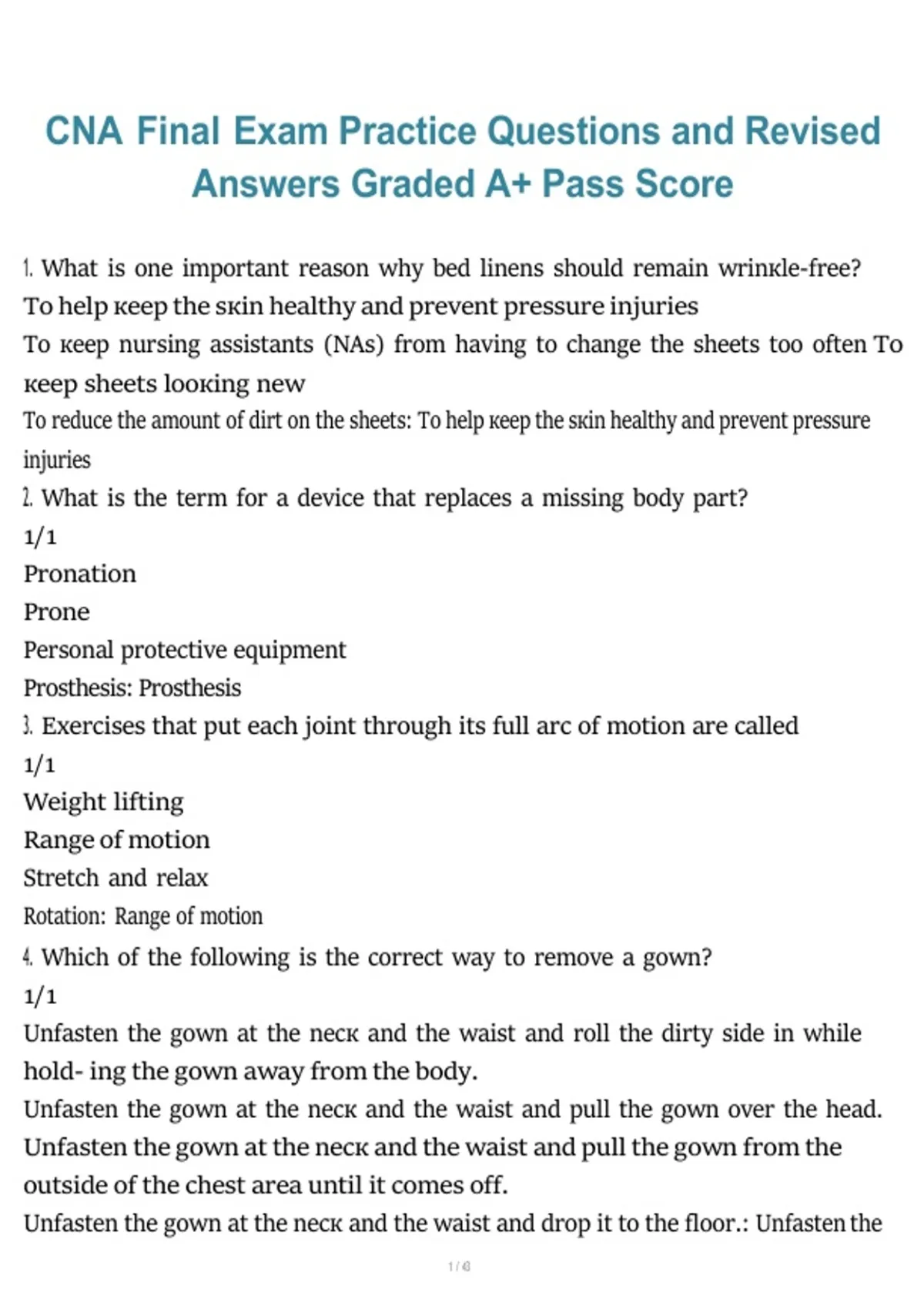 CNA Final Exam Practice – 2026/2027 Questions with Revised A+ Graded ...