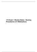 172 Exam 1 Review Notes - Nursing Procedures & IV Medications