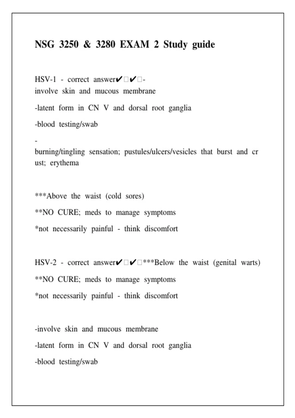 NSG 3250 & 3280 EXAM 2 Study guide Questions and Answers with Complete ...