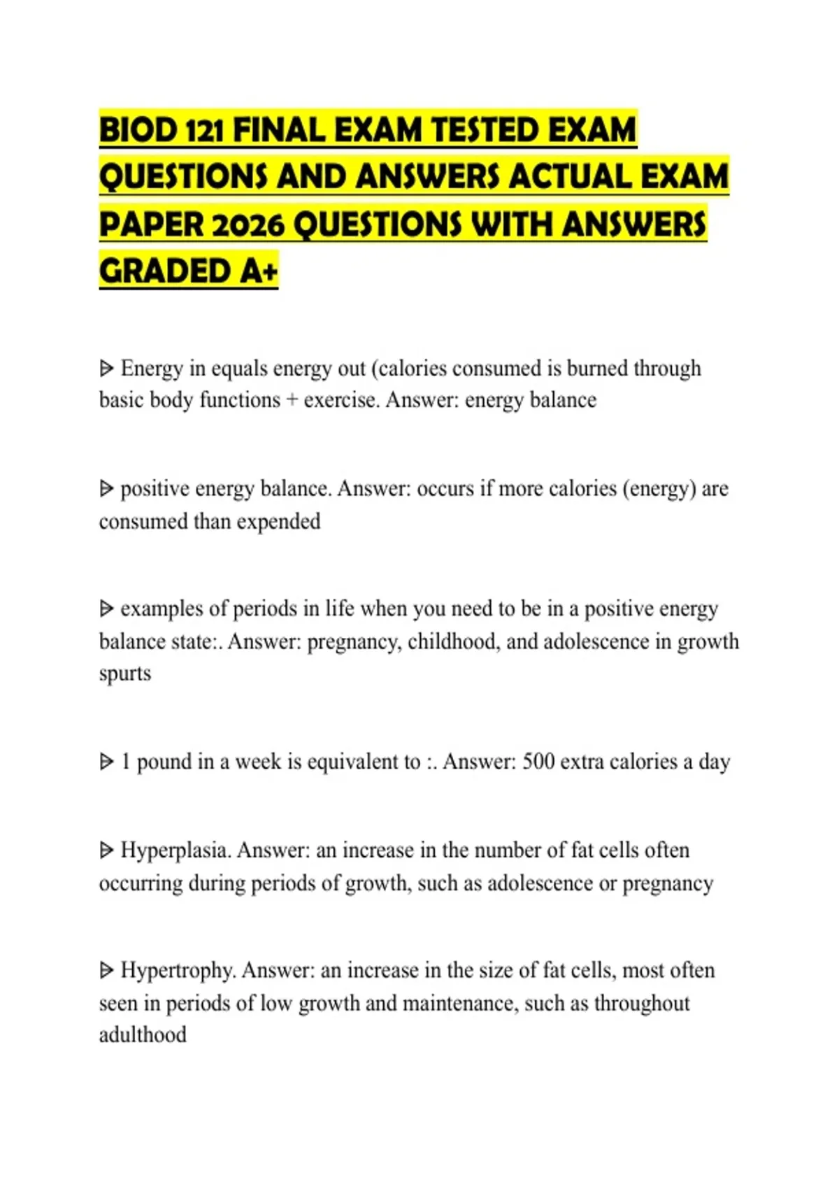 BIOD 121 FINAL EXAM TESTED EXAM QUESTIONS AND ANSWERS ACTUAL EXAM PAPER ...