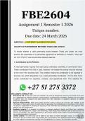 FBE2604 Assignment 1 &lpar;COMPLETE ANSWERS&rpar; Semester 1 2026 - DUE 26 March 2026