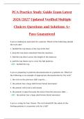 PCA Practice Study Guide Exam Latest  2026&sol;2027 Updated Verified Multiple  Choices Questions and Solutions A&plus;  Pass Guaranteed