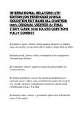 INTERNATIONAL RELATIONS 12TH EDITION JON PEVEHOUSE JOSHUA GOLDSTEIN TEST BANK ALL CHAPTERS 100&percnt; ORIGINAL VERIFIED A&plus; FINAL STUDY GUIDE 2026 SOLVED QUESTIONS FULLY CORRECT