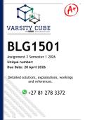 BLG1501 Assignment 2 &lpar;DETAILED ANSWERS&rpar; Semester 1 2026 - DISTINCTION GUARANTEED 