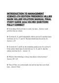 INTRODUCTION TO MANAGEMENT SCIENCE 6TH EDITION FREDERICK HILLIER MARK HILLIER SOLUTION MANUAL FINAL STUDY GUIDE 2026 SOLVED QUESTIONS FULLY CORRECT