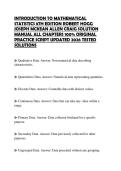 INTRODUCTION TO MATHEMATICAL STATISTICS 8TH EDITION ROBERT HOGG JOSEPH MCKEAN ALLEN CRAIG SOLUTION MANUAL ALL CHAPTERS 100&percnt; ORIGINAL PRACTICE SCRIPT UPDATED 2026 TESTED SOLUTIONS