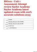BIO101 - Unit 1 Assessment Attempt review Saylor Academy Saylor Academy latest updated exam with 100&percnt; accurate solutions 2025
