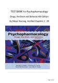 TEST BANK For Psychopharmacology Drugs&comma; the Brain and Behavior 4th Edition By Meyer Nursing&comma;Verified Chapters 1&lowbar;20