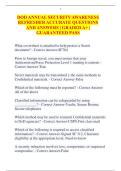 DOD ANNUAL SECURITY AWARENESS  REFRESHER ACCURATE QUESTIONS  AND ANSWERS &vert; GRADED A&plus; &vert;  GUARANTEED PASS 