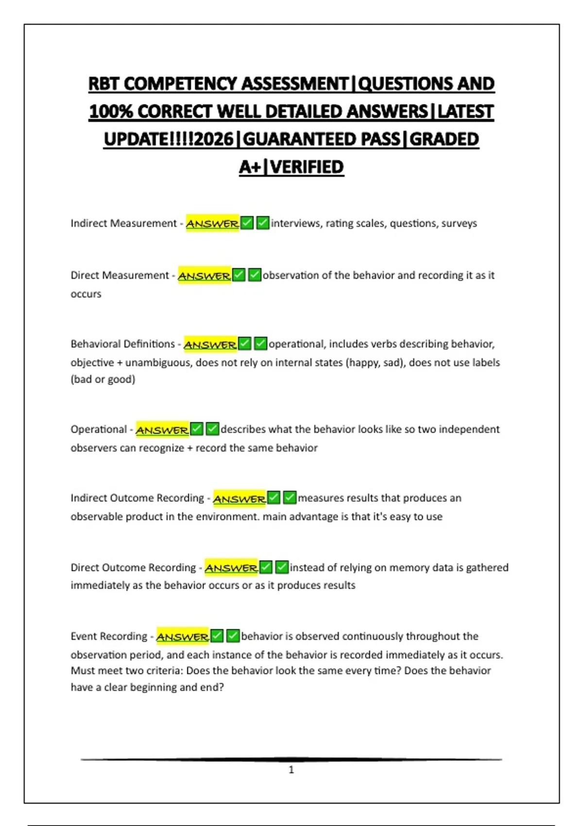 RBT COMPETENCY ASSESSMENT|QUESTIONS AND 100% CORRECT WELL DETAILED ...