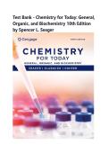  Test Bank - Chemistry for Today&colon; General&comma; Organic&comma; and Biochemistry 10th Edition by Spencer L&period; Seager LATEST 2026&period;STUVIA