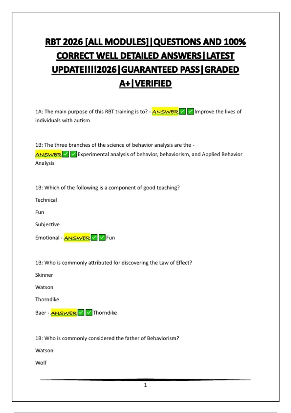 RBT 2026 [ALL MODULES]|QUESTIONS AND 100% CORRECT WELL DETAILED ANSWERS ...