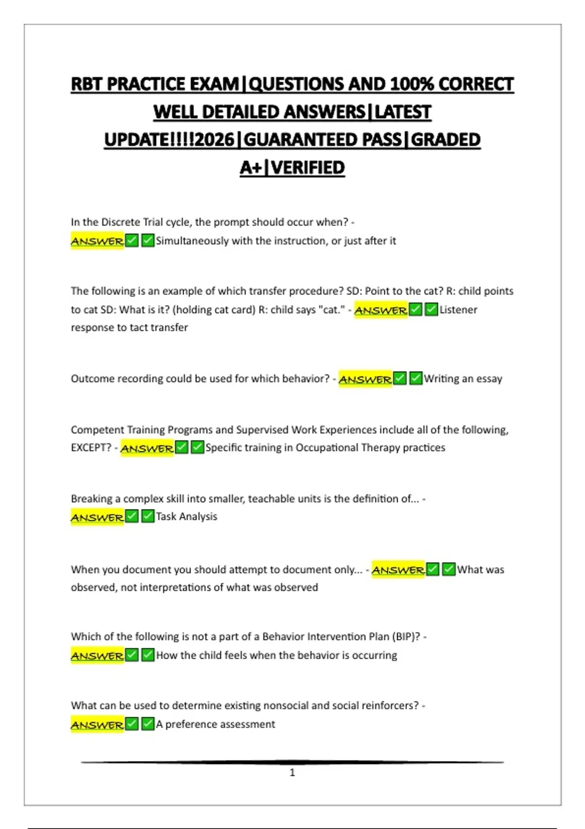 RBT PRACTICE EXAM|QUESTIONS AND 100% CORRECT WELL DETAILED ANSWERS ...