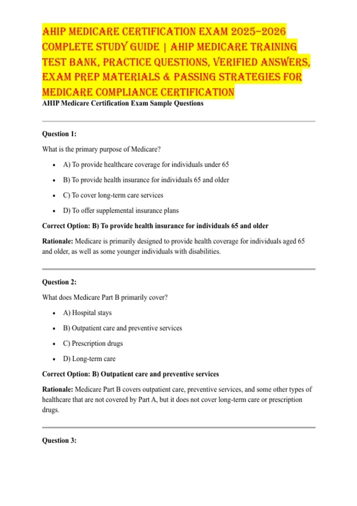 AHIP MEDICARE COMPLIANCE EXAM 2026 | COMPLETE STUDY NOTES, PRACTICE ...