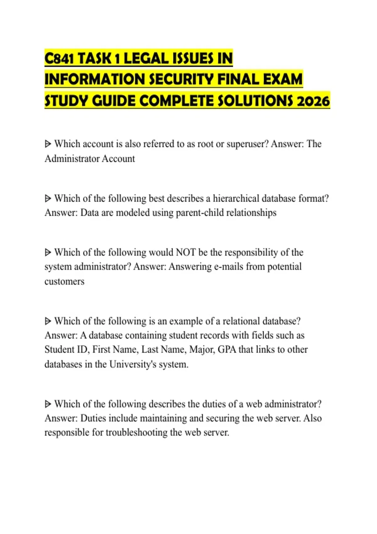 C841 TASK 1 LEGAL ISSUES IN INFORMATION SECURITY FINAL EXAM STUDY GUIDE ...
