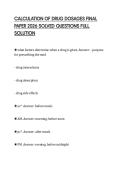 CALCULATION OF DRUG DOSAGES FINAL PAPER 2026 SOLVED QUESTIONS FULL SOLUTION