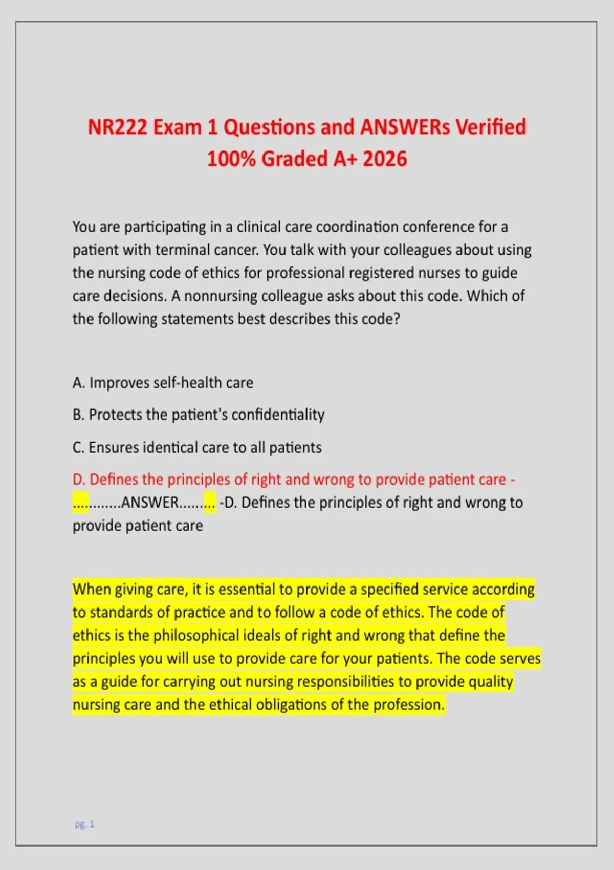 NR222 Exam 1 Questions and ANSWERs Verified 100% Graded A+ 2026 - NR222 ...