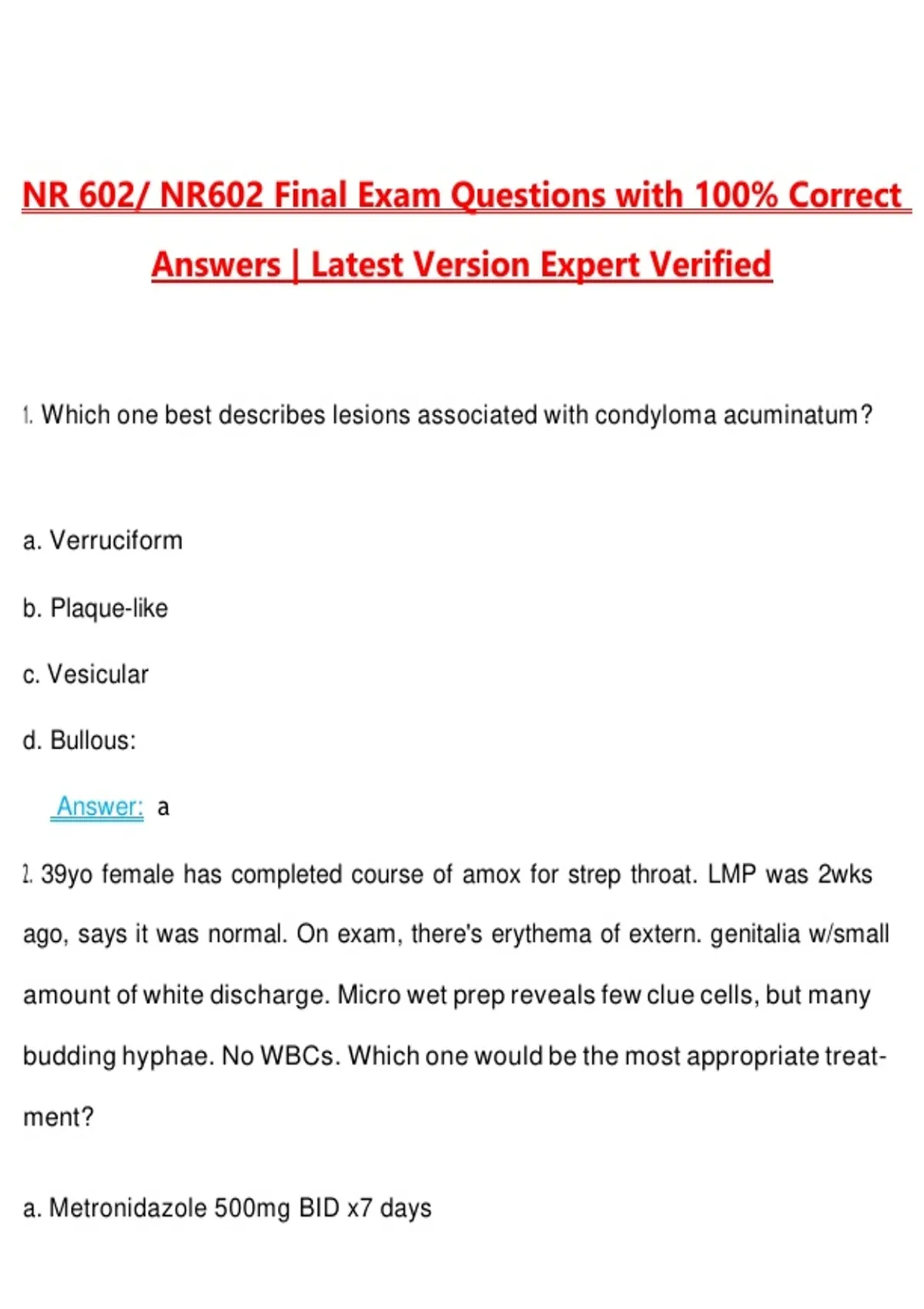 NR 601 Final Exam Questions with Correct Answers Pass the Exam, 100% ...