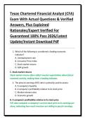 Texas Chartered Financial Analyst &lpar;CFA&rpar; Exam With Actual Questions & Verified Answers&comma; Plus Explained Rationales&sol;Expert Verified For Guaranteed 100&percnt; Pass 2026&sol;Latest Update&sol;Instant Download Pdf