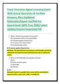 Texas Insurance Agent Licensing Exam With Actual Questions & Verified Answers&comma; Plus Explained Rationales&sol;Expert Verified For Guaranteed 100&percnt; Pass 2026&sol;Latest Update&sol;Instant Download Pdf