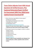 Texas Claims Adjuster Exam With Actual Questions & Verified Answers&comma; Plus Explained Rationales&sol;Expert Verified For Guaranteed 100&percnt; Pass 2026&sol;Latest Update&sol;Instant Download Pdf