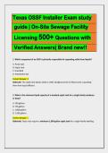 Texas OSSF Installer Exam study  guide &vert; On-Site Sewage Facility  Licensing 500&plus; Questions with  Verified Answers&vert; Brand new&excl;&excl;