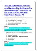 Texas Real Estate Inspector Exam With Actual Questions & Verified Answers&comma; Plus Explained Rationales&sol;Expert Verified For Guaranteed 100&percnt; Pass 2026&sol;Latest Update&sol;Instant Download Pdf