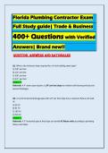 Florida Plumbing Contractor Exam  Full Study guide&vert; Trade & Business  400&plus; Questions with Verified  Answers&vert; Brand new&excl;&excl;