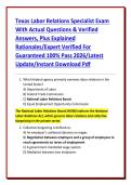 Texas Labor Relations Specialist Exam With Actual Questions & Verified Answers&comma; Plus Explained Rationales&sol;Expert Verified For Guaranteed 100&percnt; Pass 2026&sol;Latest Update&sol;Instant Download Pdf