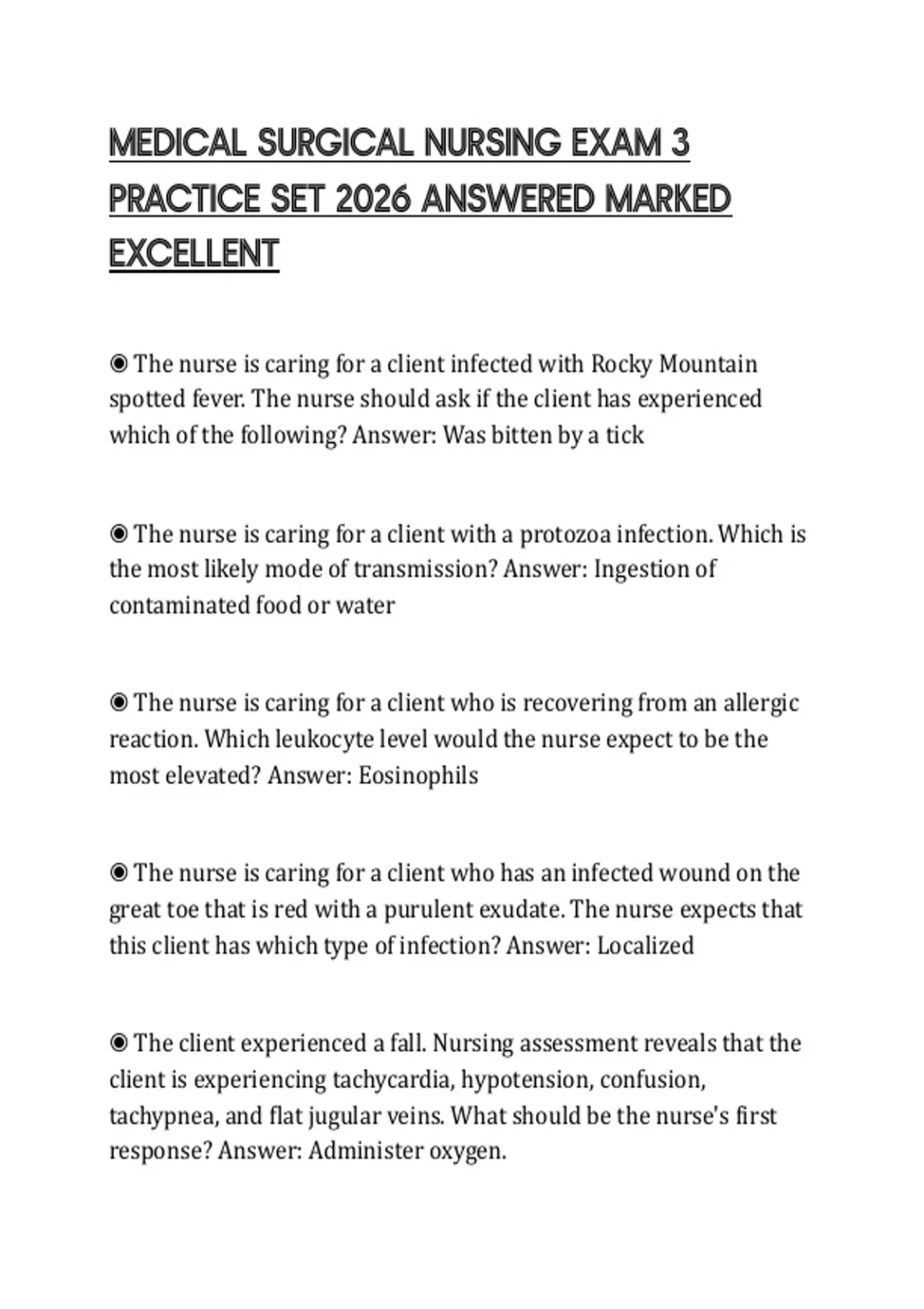 MEDICAL SURGICAL NURSING EXAM 3 PRACTICE SET 2026 ANSWERED MARKED ...