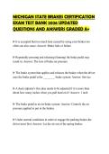 MICHIGAN STATE BRAKES CERTIFICATION  EXAM TEST BANK 2026 UPDATED  QUESTIONS AND ANSWERS GRADED A&plus;
