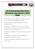NJ Property&sol;Casualty Exam Questions and Answers 100&percnt; PASS