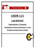 CHEM 121 Lab Report 2 &lpar;2026&sol;2027&rpar; &vert; Density Experiment &vert; General Chemistry w&sol; Lab &lpar;PDF&rpar;