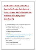 North Carolina Dental Jurisprudence Examinations Practice Questions And Correct Answers &lpar;Verified Answers&rpar; Plus Rationales 2026 Q&A &vert; Instant Download Pdf