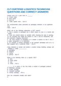 CLT-CERTIFIED LOGISTICS TECHNICIAN QUESTIONS AND CORRECT ANSWERS