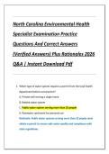 North Carolina Environmental Health  Specialist Examination Practice  Questions And Correct Answers  &lpar;Verified Answers&rpar; Plus Rationales 2026  Q&A &vert; Instant Download Pdf 