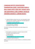 CANADIAN DIETETIC REGISTRATION  EXAMINATION &lpar;CDRE&rpar; QUESTIONS FORM A  REAL EXAM LATEST 2026-2027 UPDATE WITH  100 QUESTIONS & 100&percnt; CORRECT DETAILED  ANSWERS GRADED A&plus; &lpar;BRAND NEW&excl;&excl;&rpar; 