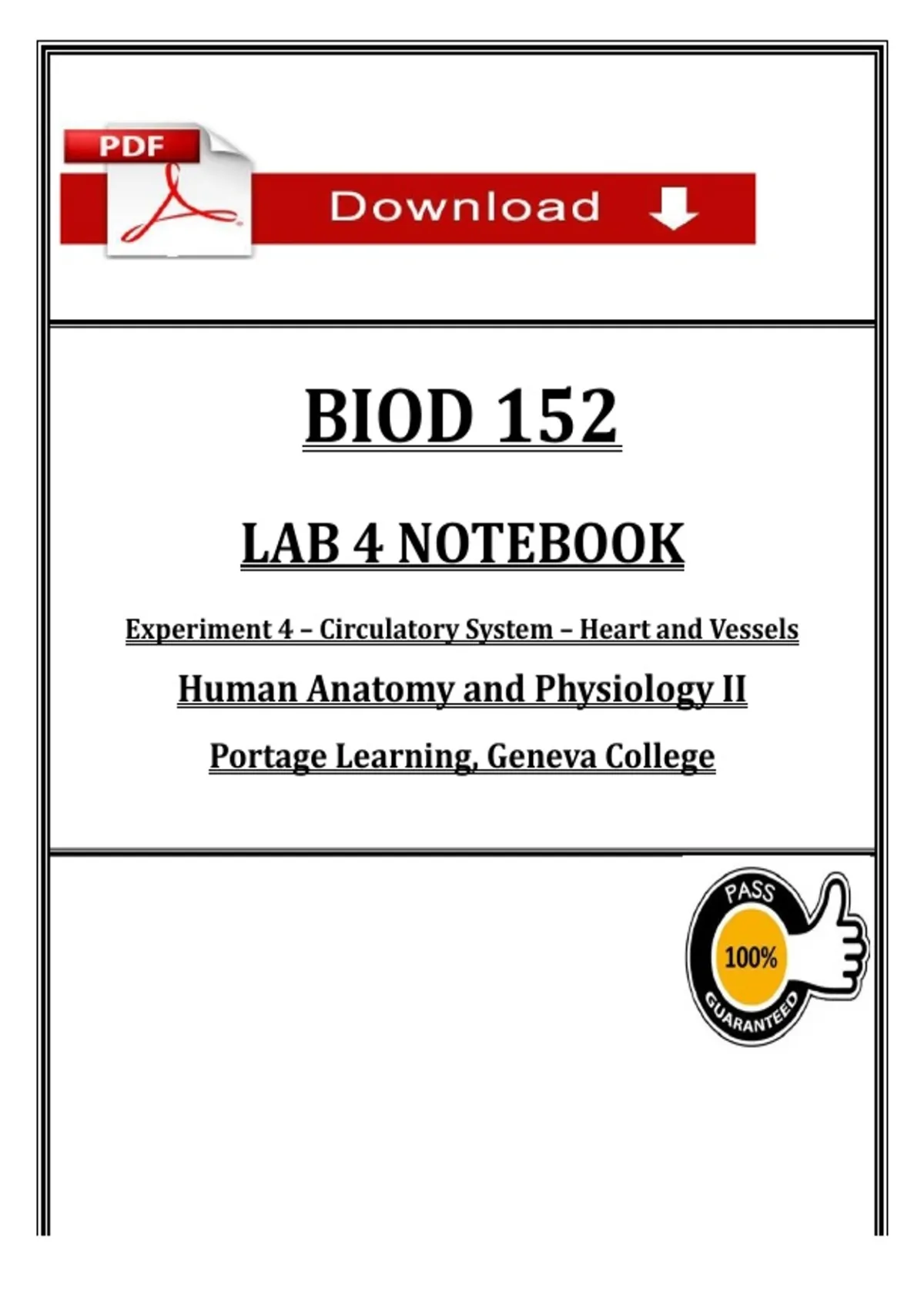 BIOD 152 Lab 4 Notebook | Circulatory System Heart & Vessels | Portage ...