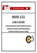 BIOD 152 Lab 5 Exam &vert; Actual Questions & Verified Answers &vert; A&P II Portage Learning