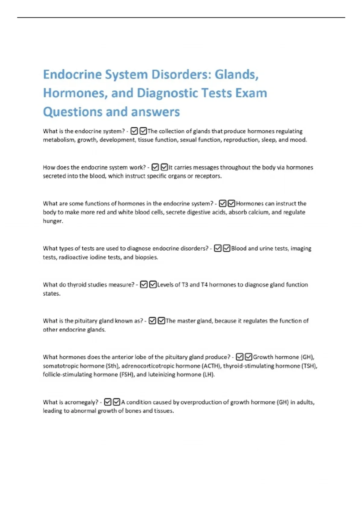 Endocrine System Disorders: Glands, Hormones, and Diagnostic Tests Exam ...