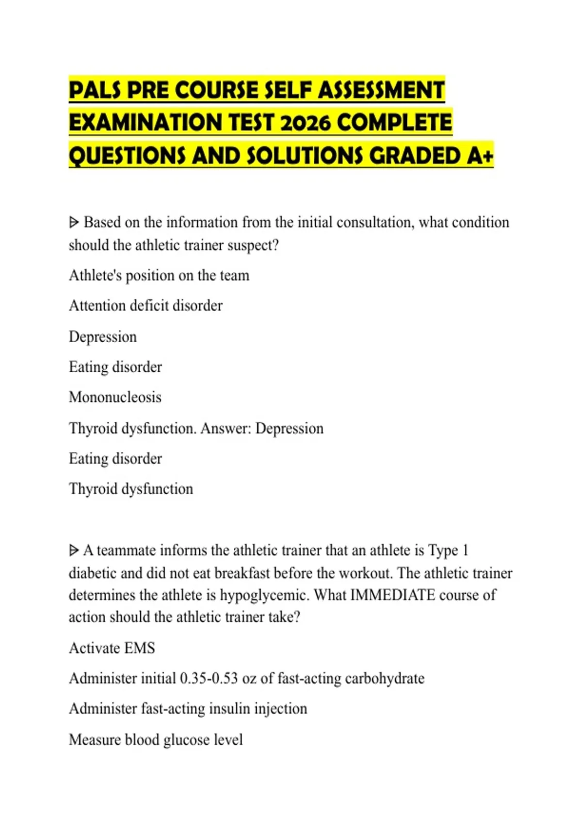 PALS PRE COURSE SELF ASSESSMENT ACTUAL EXAM 2026 QUESTIONS WITH ANSWERS ...
