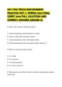 NYS TOW TRUCK ENDORSEMENT PRACTICE TEST 1 7 SPRING 2024 CERTIFICATION EVALUATION 2026 SOLVED QUESTIONS AND SOLUTIONS GRADED A&plus;
