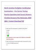 North Carolina Firefighter Certification Examinations Practice Questions And Correct Answers &lpar;Verified Answers&rpar; Plus Rationales 2026 Q&A &vert; Instant Download Pdf